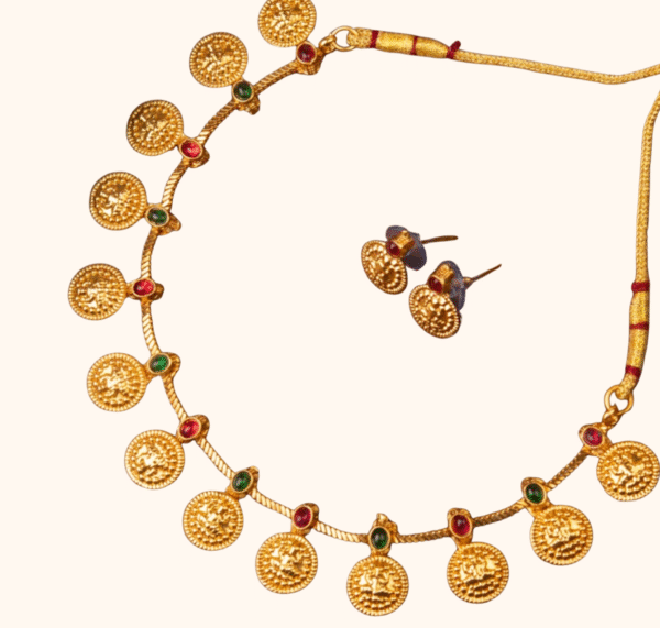 South Indian Gold Coin Necklace Ruby Green