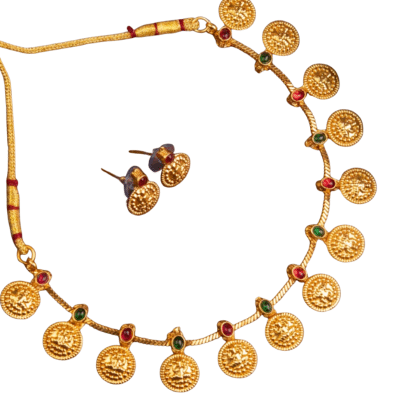 South Indian Gold Coin Necklace Ruby Green