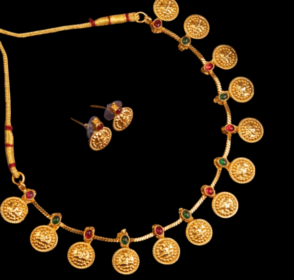 South Indian Gold Coin Necklace Ruby Green