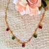 Ruby Red & Emerald Green Geometric Stone Necklace with Matching Earrings