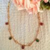 Ruby Red & Emerald Green Oval Stone Necklace with Matching Stud Earrings