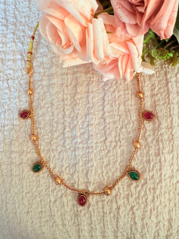 Ruby Red & Emerald Green Oval Stone Necklace with Matching Stud Earrings