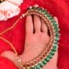 Green & Ruby-Red Traditional Necklace with Jhumka Earrings