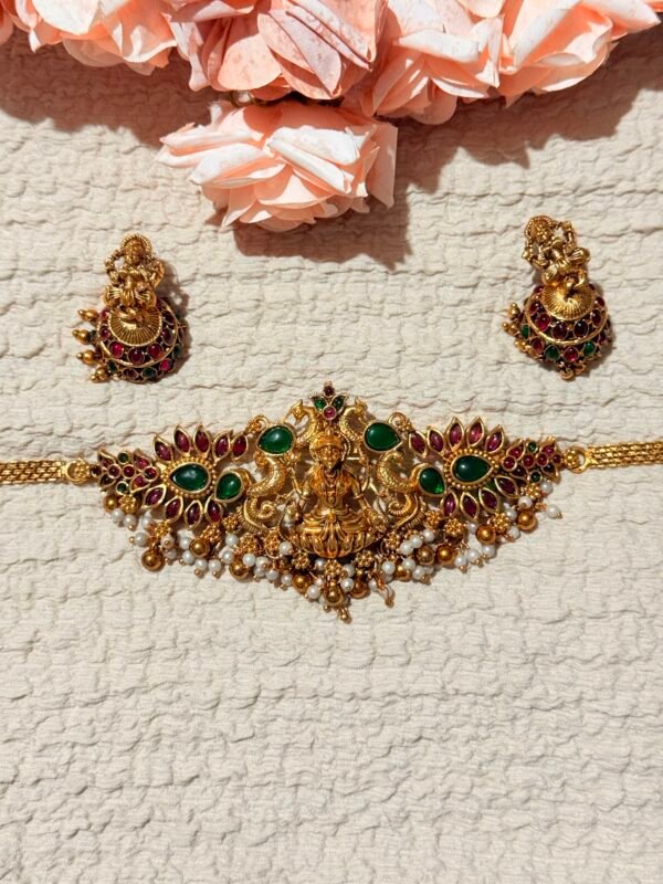 Temple choker necklace with jhumka