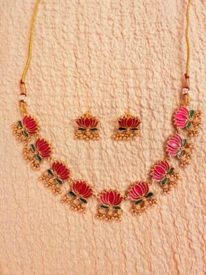Multi colored lotus golden necklace set