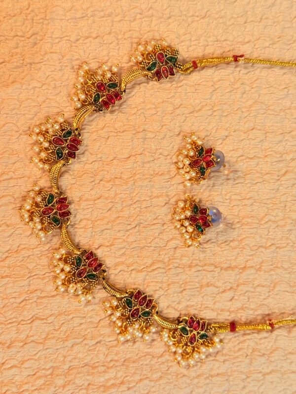 Lotus pearl multi colored necklace set