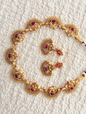 Ruby pendant antique choker necklace set
