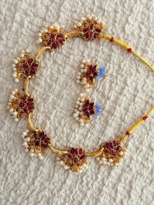 Lotus ruby pearl necklace set