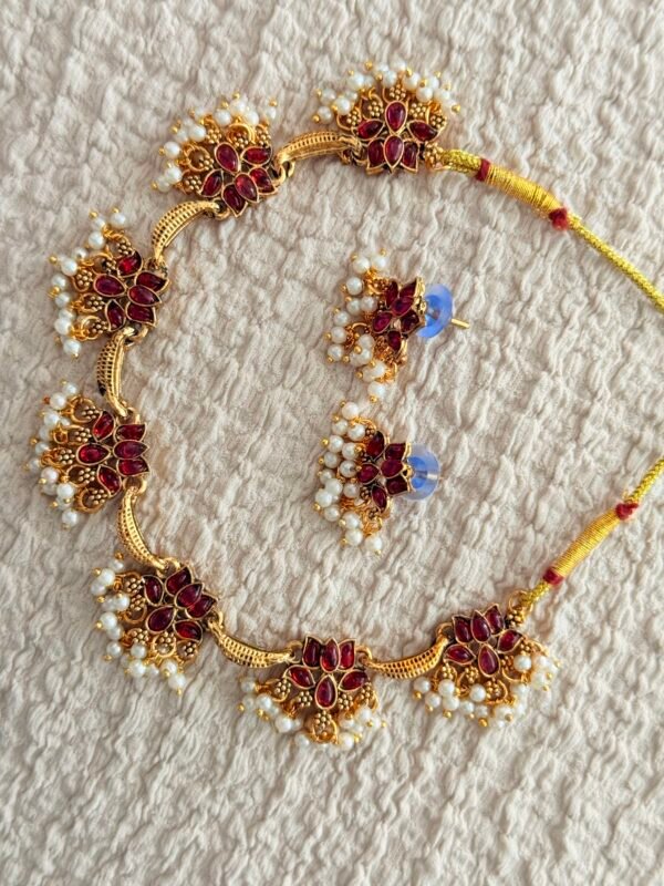 Lotus ruby pearl necklace set
