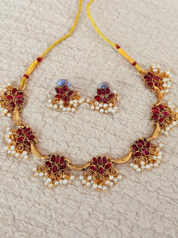 Lotus ruby pearl necklace set