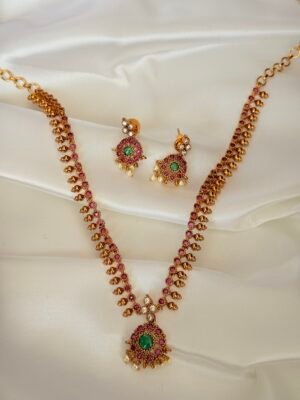 Premium ruby and green kemp attigai small haaram