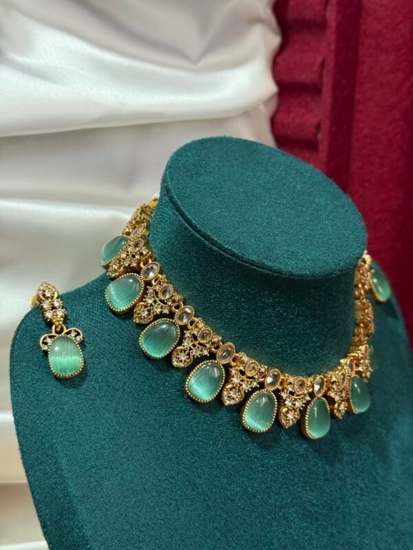 Mint green stone necklace set