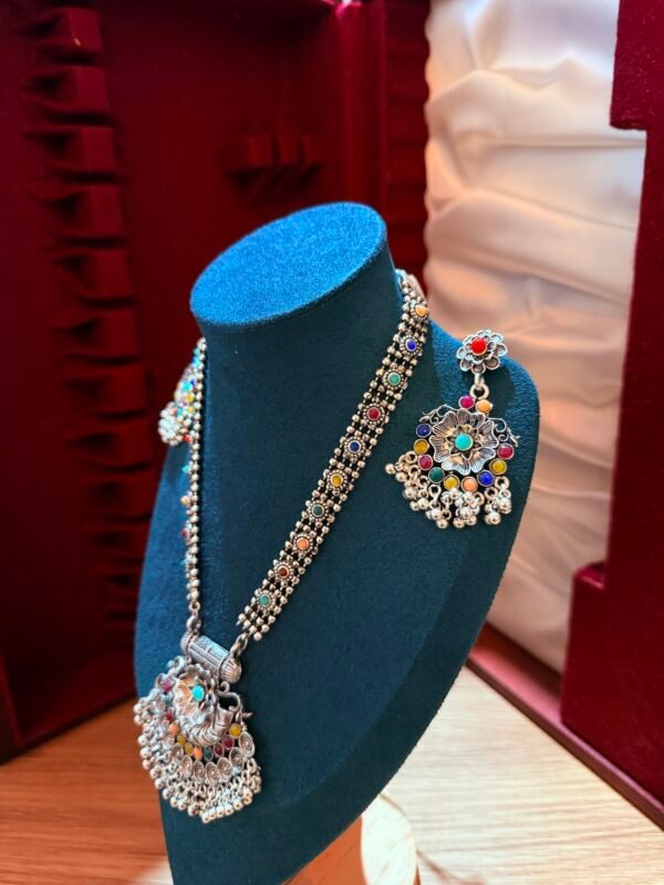 Floral multiple stone silver haaram