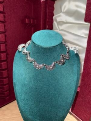 Half moon shaped silver choker necklace with earrings