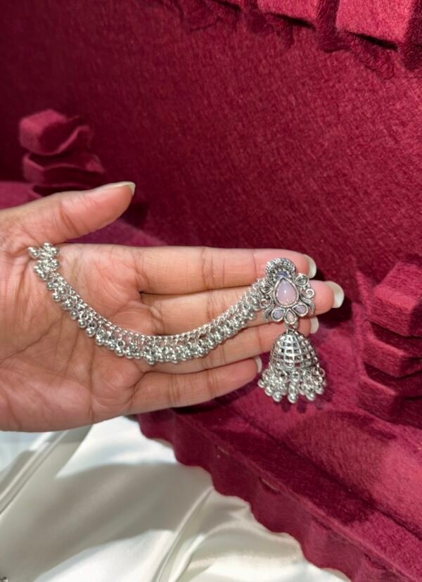 Jhumka blush pink stone with ear chain TJSJ66