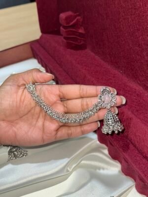 Jhumka blush pink stone with ear chain TJSJ66