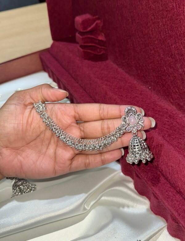 Jhumka blush pink stone with ear chain TJSJ66