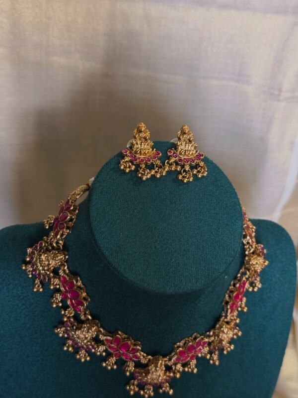 Pink lotus Lakshmi gold choker set
