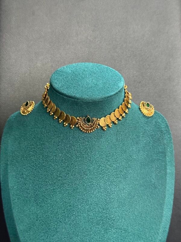 Green lotus coin necklace