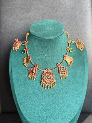 Traditional statement kemp stone, coin and palakka Multicolored necklace