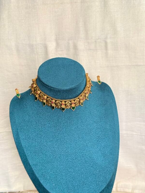 Lakshmi coin green Palakka Onam necklace