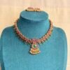 Ruby Green Paalakka Mango Necklace with Stud earrings
