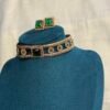 Green square stone floral choker set