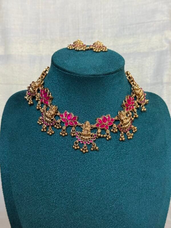 Pink lotus Lakshmi gold choker set