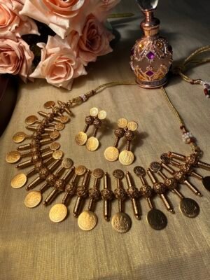 Traditional Double sided coin necklace with earings